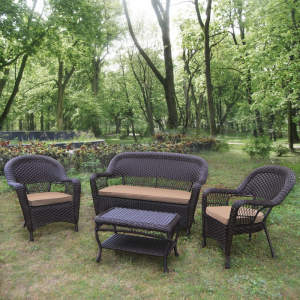 Комплект плетеной мебели Afina LV130 Brown/Beige искусственный ротанг, сталь коричневый, бежевый Фото 1