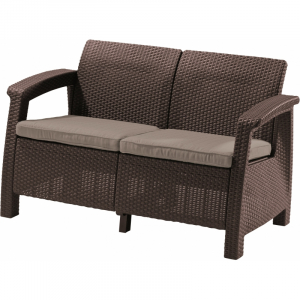 Диван пластиковый Keter Corfu Love Seat пластик с имитацией плетения коричневый Фото 1