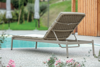 Лежак плетеный с матрасом Grattoni Atol алюминий, роуп, олефин тортора, шампанское Фото 7