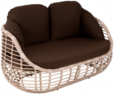 Диван двухместный плетеный с подушками ReeHouse Lotus алюминий, искусственный ротанг, олефин ирбис, коричневый Фото 1