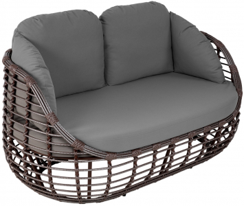 Диван двухместный плетеный с подушками ReeHouse Lotus алюминий, искусственный ротанг, олефин шоколад металлик, серый Фото 1