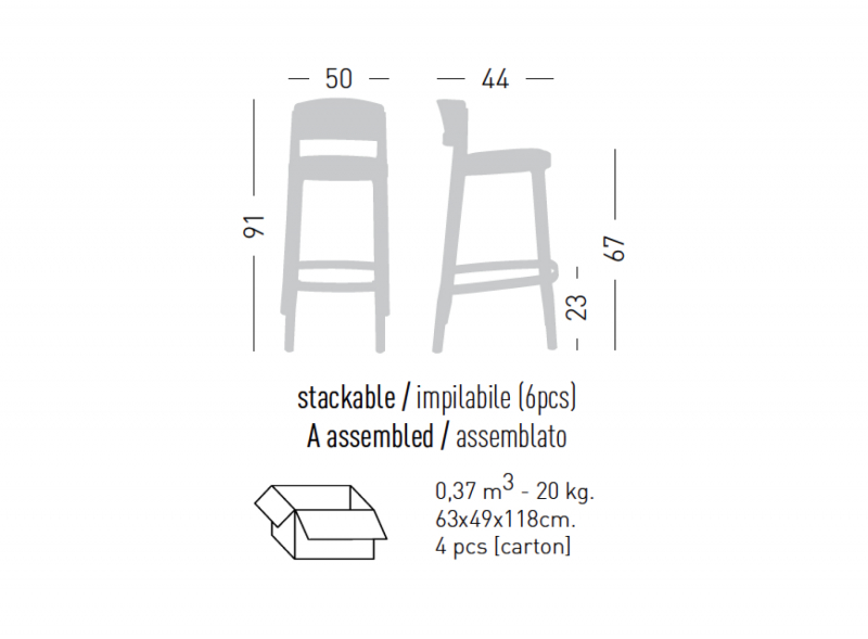 Стул пластиковый полубарный Abuela Stool 67