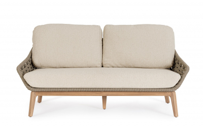 Диван двухместный плетеный с подушками Garden Relax Tamires алюминий, тик, роуп, олефин натуральный, коричневый, бежевый Фото 4