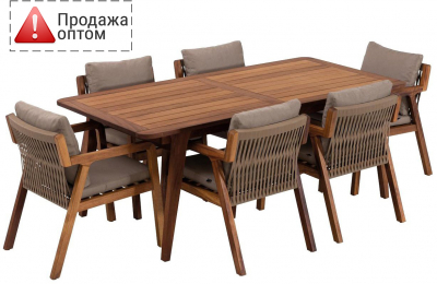 Комплект деревянной плетеной мебели GARDENIUS Idea ироко, роуп, ткань Фото 1