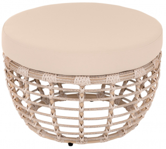 Пуф плетеный с подушкой ReeHouse Lotus алюминий, искусственный ротанг, олефин ирбис, бежевый Фото 1