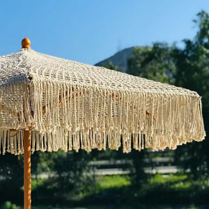 Зонт профессиональный Ø2.5 м Scolaro Palladio Boho дерево ироко, полиэфирный шнур натуральный, слоновая кость Фото 18