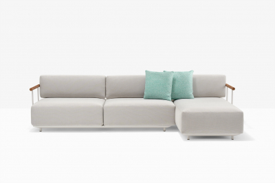 Модуль с левым подлокотником PEDRALI Arki-Sofa сталь, алюминий, тик, ткань белый, серый Фото 15
