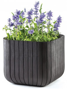 Кашпо пластиковое Keter Cube Planter M пластик с имитацией плетения антрацит Фото 4