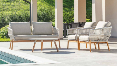 Комплект мягкой мебели Grattoni Alicante тик, алюминий, роуп, олефин песочный, конопляный, песочный Фото 4