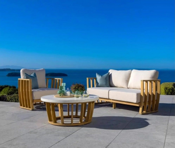 Столик каменный кофейный Tagliamento Woodland эвкалипт, искусственный камень Terazzo натуральный, белый Фото 14