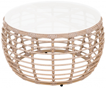 Столик плетеный кофейный ReeHouse Lotus алюминий, искусственный ротанг, стекло ирбис, белый сатин Фото 1