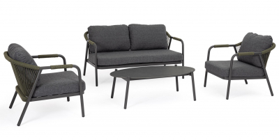 Комплект металлической лаунж мебели Garden Relax Miravet алюминий, роуп, ткань, натуральный камень антрацит, зеленый, темный Фото 1