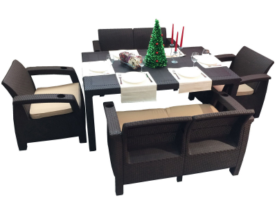 Диван пластиковый двухместный Yalta Sofa 2 Seat пластик с имитацией плетения венге Фото 4