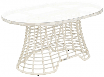 Стол плетеный обеденный ReeHouse Lotus алюминий, искусственный ротанг, стекло доминикана, белый сатин Фото 1