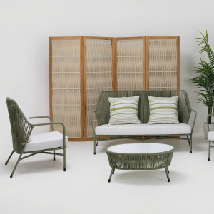 Столик кофейный плетеный RosaDesign Amalfi алюминий, роуп, закаленное стекло пустынный микс Фото 5