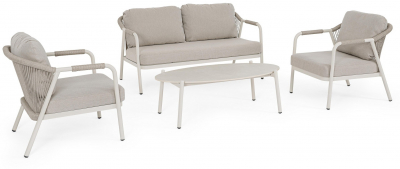 Комплект металлической лаунж мебели Garden Relax Miravet алюминий, роуп, ткань, натуральный камень белый, бежевый Фото 1