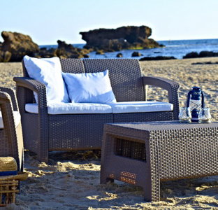 Диван пластиковый Keter Corfu Love Seat пластик с имитацией плетения капучино Фото 5