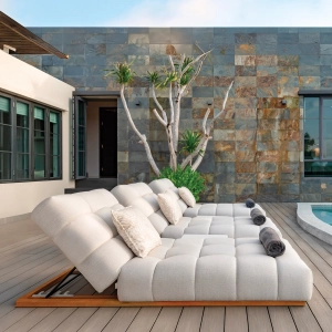 Шезлонг-лежак мягкий Grattoni Blow тик, алюминий, олефин тик, бежевый Фото 7