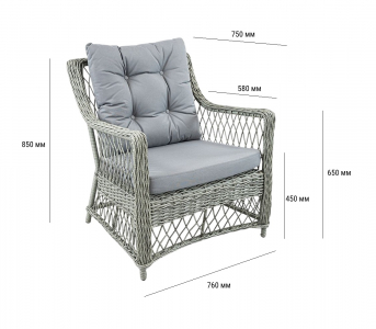 Комплект плетеной мебели ReeHouse Impero алюминий, искусственный ротанг, олефин, стекло лунный свет, серый Фото 7