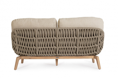 Диван двухместный плетеный с подушками Garden Relax Tamires алюминий, тик, роуп, олефин натуральный, коричневый, бежевый Фото 5