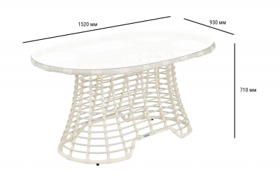 Стол плетеный обеденный ReeHouse Lotus алюминий, искусственный ротанг, стекло доминикана, белый сатин Фото 2