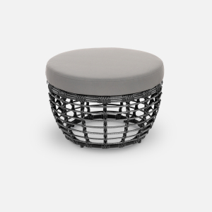 Пуф плетеный с подушкой ReeHouse Lotus алюминий, искусственный ротанг, олефин черный металлик, серый Фото 5