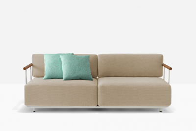 Диван двухместный с подлокотниками PEDRALI Arki-Sofa сталь, алюминий, тик, ткань белый, песочный Фото 4