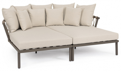 Лаунж-лежак плетеный двойной с подушками Garden Relax Lanai сталь, роуп, олефин какао Фото 1