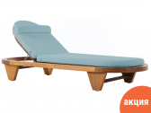 Шезлонг-лежак деревянный с матрасом WArt Spain ироко, олефин натуральный, голубой Фото 1