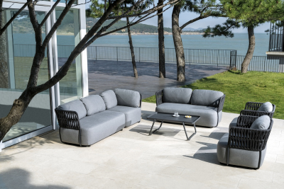 Комплект мягкой мебели Grattoni Soft Modular алюминий, роуп, олефин черный, темно-серый, фланель Фото 8