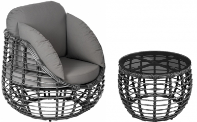 Комплект плетеной мебели ReeHouse Lotus алюминий, искусственный ротанг, олефин, стекло черный металлик, серый, графит Фото 1