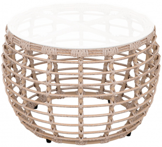 Столик плетеный кофейный ReeHouse Lotus алюминий, искусственный ротанг, стекло ирбис, белый сатин Фото 1