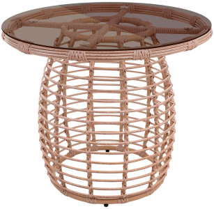 Стол плетеный обеденный ReeHouse Lotus алюминий, искусственный ротанг, стекло ирбис, бронза Фото 1