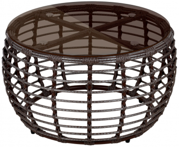 Столик плетеный кофейный ReeHouse Lotus алюминий, искусственный ротанг, стекло шоколад металлик, бронза Фото 1