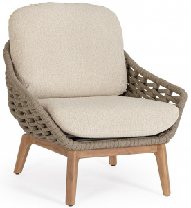 Кресло лаунж плетеное с подушками Garden Relax Tamires алюминий, тик, роуп, олефин натуральный, коричневый, бежевый Фото 1