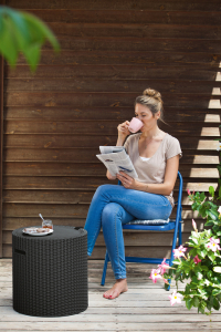 Стол-пуф пластиковый Keter Cool Stool пластик с имитацией плетения антрацит Фото 2