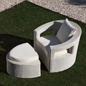Оттоманка плетеная RosaDesign Oasi алюминий, искусственный ротанг, ткань белый Фото 1
