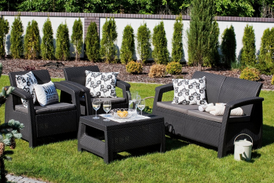 Комплект пластиковой мебели Afina Yalta 2set  AFM-1020A Brown пластик с имитацией плетения коричневый Фото 3
