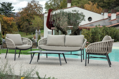 Комплект плетеной мебели Grattoni Tahiti алюминий, роуп, текстилен антрацит, серый, тортора Фото 8