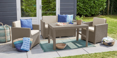 Стол пластиковый Keter Lyon rattan table пластик с имитацией плетения капучино Фото 6