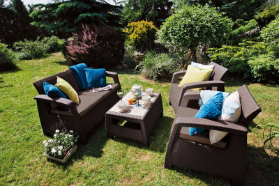 Комплект пластиковой мебели Afina Yalta 2set  AFM-1020A Brown пластик с имитацией плетения коричневый Фото 4