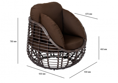 Кресло плетеное с подушками ReeHouse Lotus алюминий, искусственный ротанг, олефин шоколад металлик, коричневый Фото 2