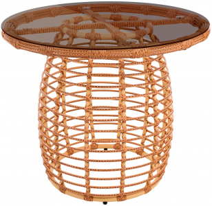 Стол плетеный обеденный ReeHouse Lotus алюминий, искусственный ротанг, стекло индийское дерево, бронза Фото 1