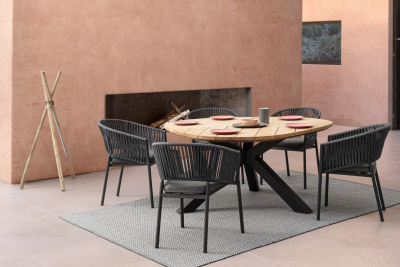 Стол деревянный обеденный BIZZ Palmdale алюминий, тик карбон, натуральный Фото 9