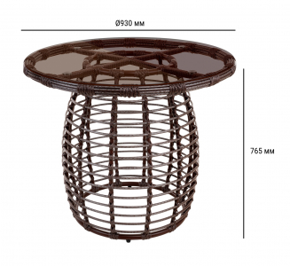 Стол плетеный обеденный ReeHouse Lotus алюминий, искусственный ротанг, стекло шоколад металлик, бронза Фото 2