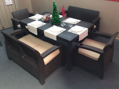 Диван пластиковый двухместный Yalta Sofa 2 Seat пластик с имитацией плетения венге Фото 3
