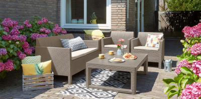 Стол пластиковый Keter Lyon rattan table пластик с имитацией плетения капучино Фото 5