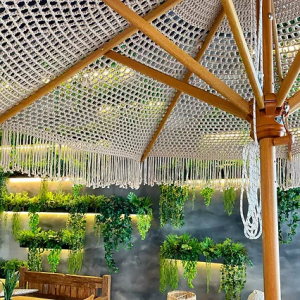 Зонт профессиональный Ø2.5 м Scolaro Palladio Boho дерево ироко, полиэфирный шнур натуральный, слоновая кость Фото 20