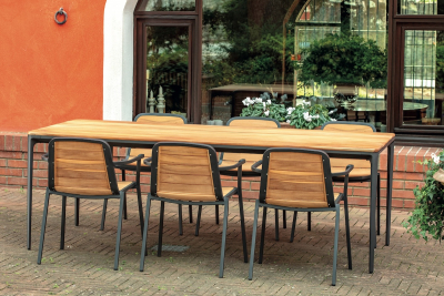 Стол обеденный деревянный Grattoni Bahamas алюминий, тик антрацит, натуральный Фото 4