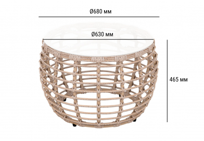 Столик плетеный кофейный ReeHouse Lotus алюминий, искусственный ротанг, стекло ирбис, белый сатин Фото 2